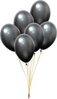 Six shiny black balloons floating together tied with gold ribbons isolated on a white background, creating a festive and elegant atmosphere vector