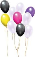 Nine vibrant balloons floating gracefully against a crisp white background, adorned with shiny golden ribbons, creating an enchanting and festive atmosphere perfect for celebrations vector