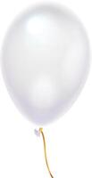 Realistic white balloon floating with gold ribbon, representing celebration, party, or festive occasion, isolated on white background, ideal for greeting cards or promotional materials vector