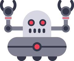 Futuristic robot featuring glowing red eyes, gripping robotic arms, and embodying the concept of artificial intelligence, represents cutting edge technology and innovation in automation vector