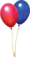 Red and blue balloons floating together tied with gold ribbons, creating a cheerful and festive image perfect for celebrations and happy occasions vector