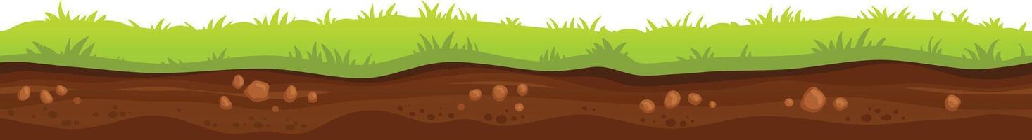 Seamless texture featuring a ground surface adorned with stones and lush green grass, embodying themes of nature, growth, and environmental harmony vector