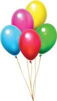Five vibrant balloons floating gracefully against a clean white background, adorned with shiny golden strings, evoke feelings of joy and celebration perfect for any festive occasion vector