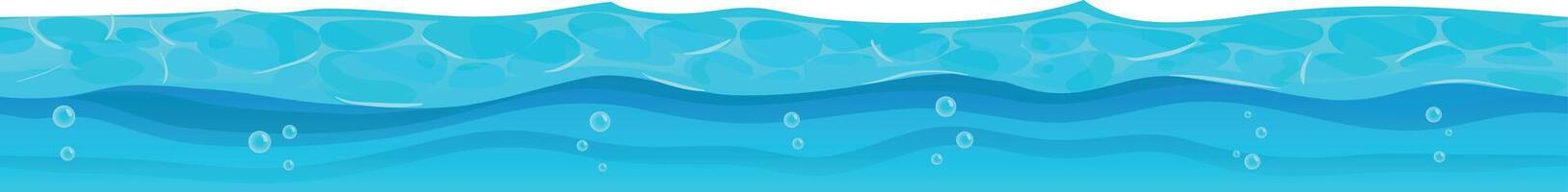The illustration showcases a tranquil underwater scene, where the crystal clear turquoise water reveals a bed of smooth rocks below, with tiny air bubbles gracefully ascending to the surface vector