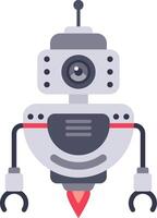 Flying robot with camera and rocket booster launching in a white background, exploring new horizons with artificial intelligence and innovative technology vector