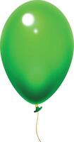 Realistic green balloon floating gracefully with a shiny gold string against a clean white background, enhancing party decorations for celebrations and joyful occasions vector