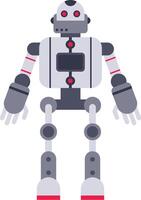 Futuristic robot standing with arms open, red glowing eyes and a screen on its chest, representing advanced technology and artificial intelligence vector