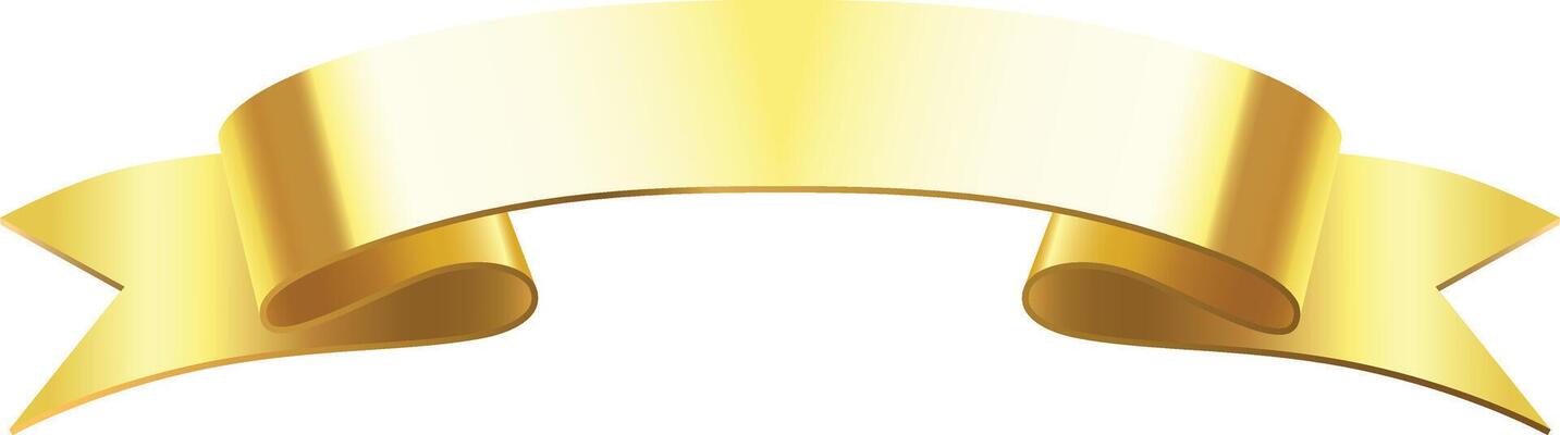 Horizontal golden ribbon banner gracefully waving and creating ample copy space against a crisp white background, ideal for various celebratory and festive designs