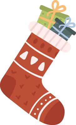 Red Christmas stocking brimming with beautifully wrapped gifts adorned with bows and ribbons, isolated against a white background, embodying the joy of Christmas Eve traditions