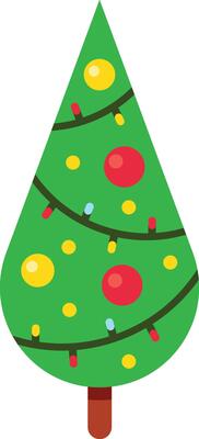 Stylized Christmas tree with colorful ornaments and string lights evoking the festive atmosphere of Christmas time, perfect for holiday projects