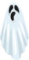 Halloween ghost screaming with mouth open wide and eyes looking, floating in the air with its classic white sheet, ideal for spooky and funny halloween projects vector