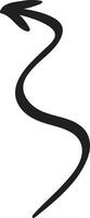 Simple, minimalist, hand drawn black arrow pointing and curving downwards, isolated on a white background, ideal for indicating a direction or highlighting a specific point vector