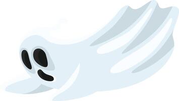 Cartoon ghost floating with a wavy bottom and dark eyes, creating a whimsical blend of spooky and playful vibes, ideal for enhancing Halloween themed projects and celebrations vector