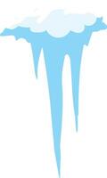 Pair of sharp icicles melting and dripping water from a layer of snow and ice hanging from a roof or eave during a winter thaw, isolated illustration vector