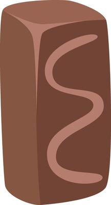 Chocolate bar featuring a creamy milk filling, creatively shaped into a stylized letter S and standing upright against a clean white background, exuding sweetness and indulgence