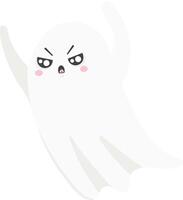 Cartoon ghost raising its hands with an angry expression, floating in isolation against a white background, perfect for Halloween themed projects and spooky celebrations vector