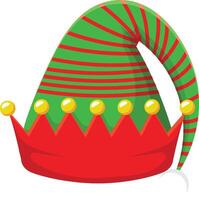 Christmas elf hat featuring vibrant red and green stripes, adorned with golden bells, adding a whimsical and festive touch to holiday celebrations filled with joy and cheer vector