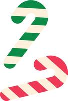 Minimalist illustration of two candy canes with green and red stripes, representing traditional christmas sweets, isolated on a white background vector