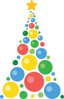 Stylized christmas tree made of colorful bubbles with a yellow star on top, creating a festive and modern holiday greeting card on white background vector