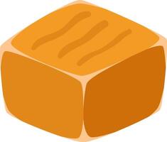 Single caramel candy cube with topping isolated on white background represents a delicious treat for those with a sweet tooth, offering a rich and chewy texture vector