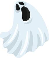 Halloween ghost floating and screaming with a wide open mouth, creating a playful yet spooky atmosphere. Simple cartoon illustration set against a bright white background vector