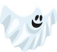 Cartoon illustration of a smiling ghost floating with its arms outstretched, creating a cheerful and spooky atmosphere perfect for Halloween celebrations and party decorations vector