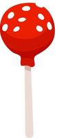 Bright red cake pop adorned with playful white spots on a stick, showcasing a bite taken out, set against a clean white background for a fresh and vibrant look vector