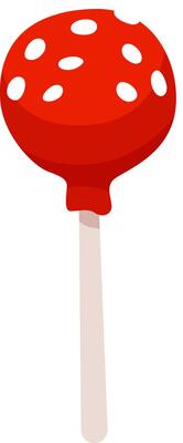 Bright red cake pop adorned with playful white spots on a stick, showcasing a bite taken out, set against a clean white background for a fresh and vibrant look