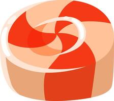 Delicious round peppermint candy features red and orange swirls, creating a visually appealing hypnotic spiral pattern, perfect for a sweet treat vector