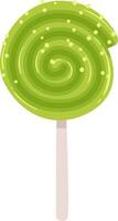 Green spiral lollipop adorned with colorful sprinkles, spinning playfully on a stick against a pristine white background, capturing the essence of sweetness and joyful treats vector