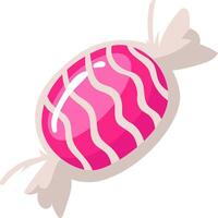 Shiny pink round candy with decorative white stripes wrapped in light gray paper with fluttering ends is waiting to be unwrapped and enjoyed as a sweet treat vector