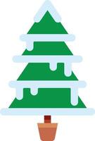 Potted evergreen christmas tree covered with snow and icicles, simple colorful drawing, perfect for christmas and winter holidays related projects vector