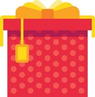 Bright red gift box adorned with a cheerful yellow bow and playful polka dots, symbolizing joy and celebration for birthdays, holidays, and special occasions vector