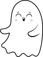 Cartoon friendly ghost smiling with closed eyes, floating with open arms, simple halloween character for kids, isolated illustration vector