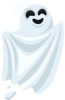 Cartoon ghost floating cheerfully in a white sheet, smiling and enjoying a Halloween party with a playful, spooky expression, embodying the fun spirit of the festive night vector