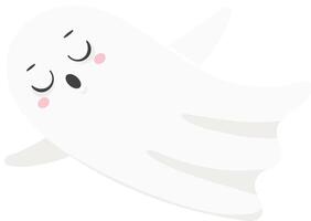 Cartoon illustration of a cute, friendly ghost floating with its eyes closed, yawning, and cheeks blushed, ideal for Halloween themed projects vector