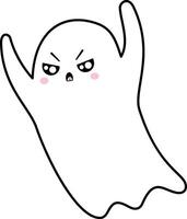 Minimalist illustration featuring a cute little kawaii ghost raising its hands in a display of anger, set against a clean white background, perfect for Halloween themes vector