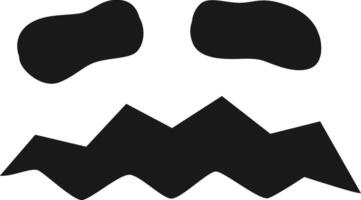 Minimalist black and white illustration of a worried face showing concern and fear with zig zag mouth and squinting eyes, ideal for halloween projects vector