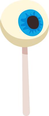 Spooky and funny halloween candy lollipop shaped like an eye with a blue iris and black pupil staring at you, perfect for celebrating halloween trick or treat