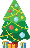 Christmas tree adorned with vibrant ornaments, twinkling lights, and colorful string lights, featuring beautifully wrapped gifts nestled underneath, creating a joyful Christmas Eve atmosphere vector