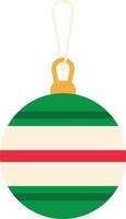 Christmas ball featuring vibrant red and green stripes, elegantly hanging from a shimmering gold string against a clean white background, perfect for festive holiday projects and decorations vector