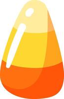 Single candy corn with traditional Halloween colors of yellow, orange, and white is isolated on a white background, representing a sweet treat enjoyed during Halloween festivities vector