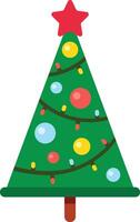 Stylized christmas tree decorated with colorful baubles and string lights, topped with a red star, evokes the festive spirit of winter holidays vector