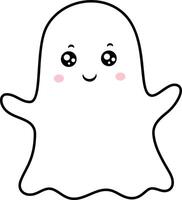 Adorable kawaii ghost character with large eyes and rosy pink cheeks, happily waving in a friendly manner, ideal for Halloween or playful spooky themed designs vector