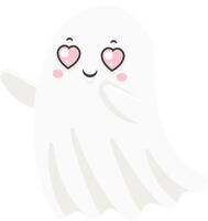 Charming cartoon ghost character waving and smiling with hearts in its eyes, radiating joy and affection, ideal for Halloween or Valentine's Day themed projects vector
