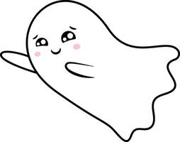 Cartoon drawing featuring a friendly ghost floating in mid air and waving hello with a cheerful hand gesture, creating a simple and adorable design ideal for Halloween themed projects vector