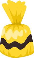 Yellow wrapped candy featuring dark chocolate stripes and a creamy filling sits enticingly on a white background, ready to be unwrapped and enjoyed as a delightful treat vector