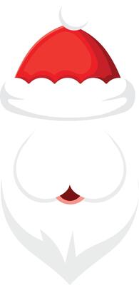 Close up illustration of Santa Claus's face featuring a classic red hat with white trim and a long, flowing white beard, evoking the festive spirit of Christmas