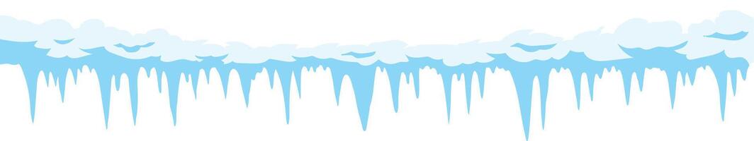 Seamless illustration of a row of icicles dripping, hanging from snow and ice with white background, perfect for winter and christmas decorations vector