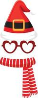 Christmas and Valentine's Day are celebrated with a Santa Claus hat, heart shaped glasses and a striped scarf, creating a festive and romantic atmosphere vector
